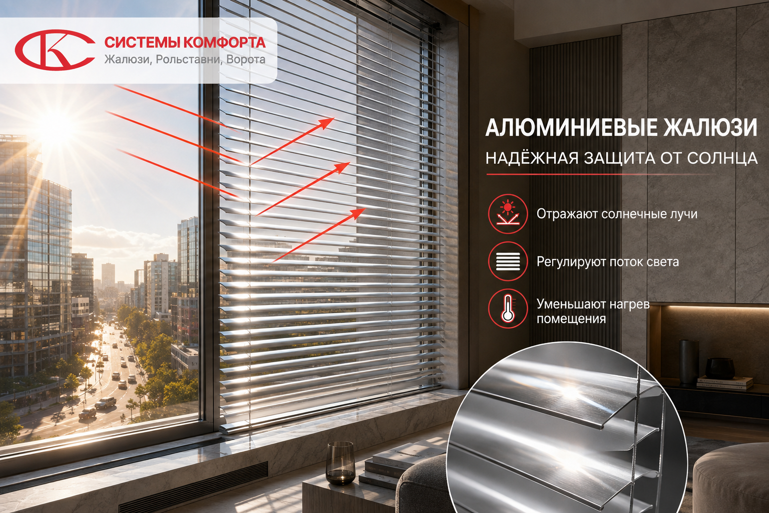 Горизонтальные алюминиевые жалюзи для защиты от солнца